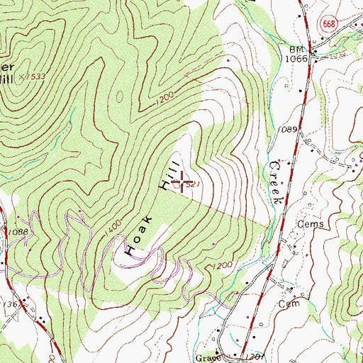 Topographic Map of Hoak Hill, VA