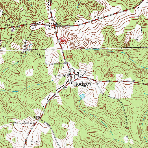 Topographic Map of Hodges, VA