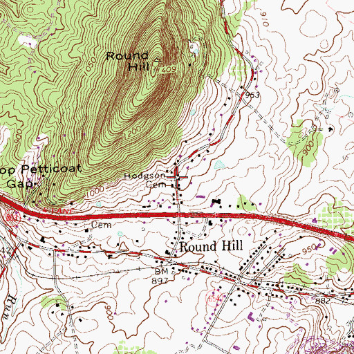 Topographic Map of Hodgson Cemetery, VA