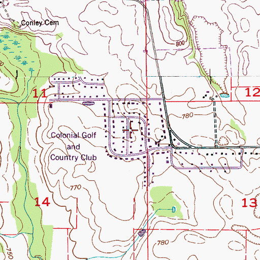 Topographic Map of Colonial Gardens, AL