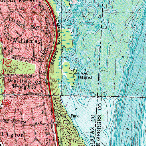 Topographic Map of Hog Island, VA