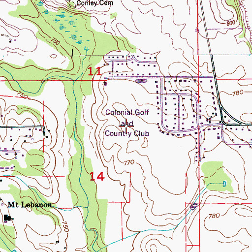 Topographic Map of Colonial Golf and Country Club, AL