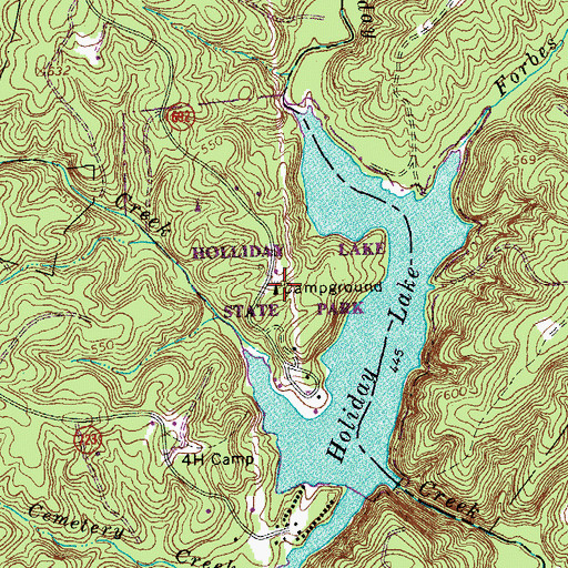 Topographic Map of Holiday Lake State Recreation Area, VA
