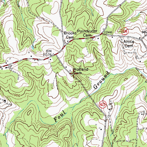 Topographic Map of Holland Cemetery, VA