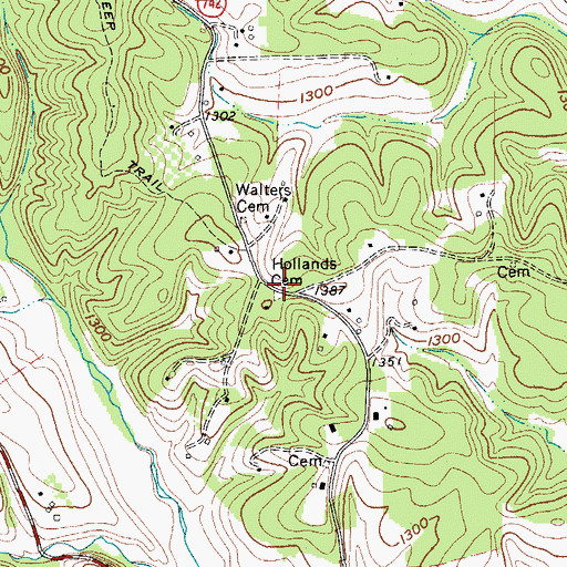 Topographic Map of Hollands Cemetery, VA