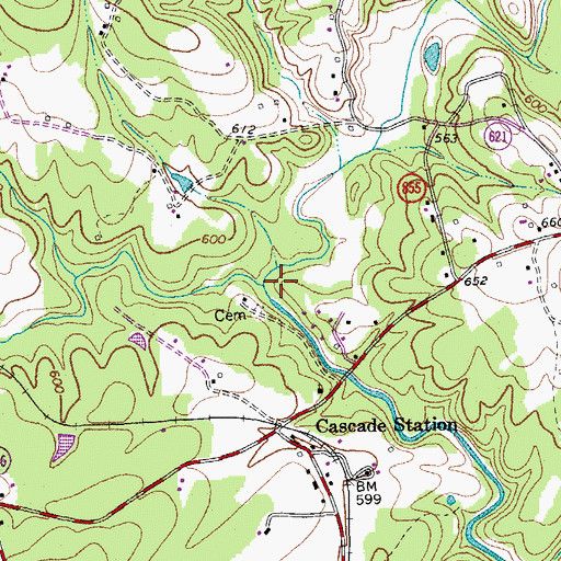 Topographic Map of Hollins Branch, VA