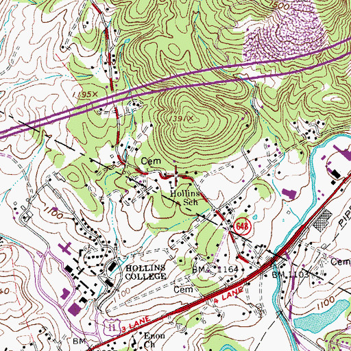 Topographic Map of Hollins Elementary School, VA