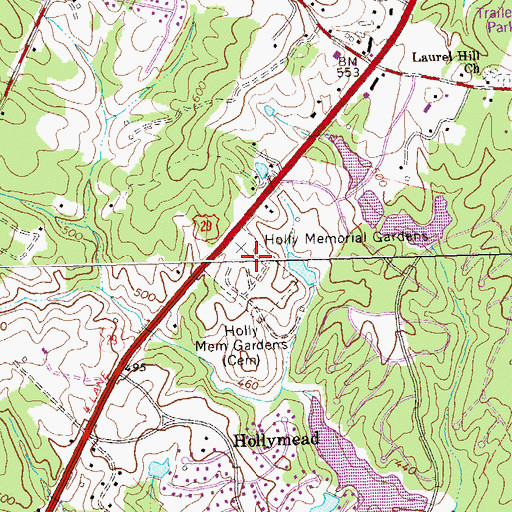 Topographic Map of Holly Memorial Gardens, VA