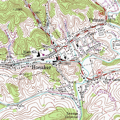 Topographic Map of Honaker, VA