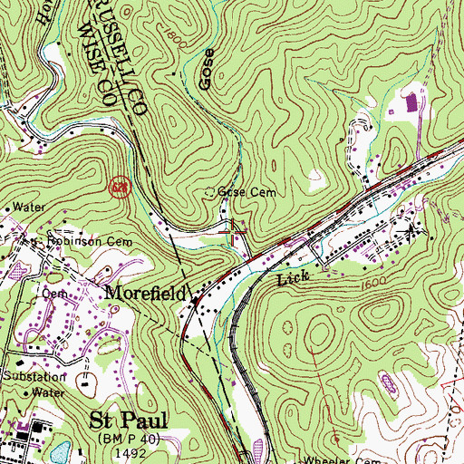 Topographic Map of Honey Branch, VA