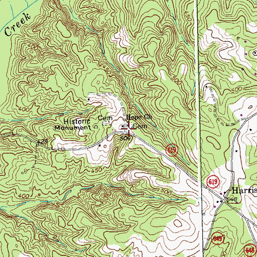 Topographic Map of Hope Church, VA