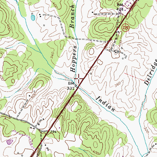Topographic Map of Hoppers Branch, VA
