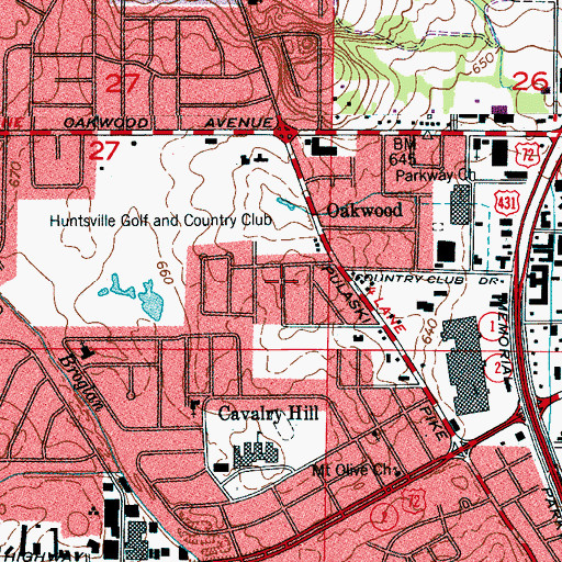 Topographic Map of Country Club Park, AL