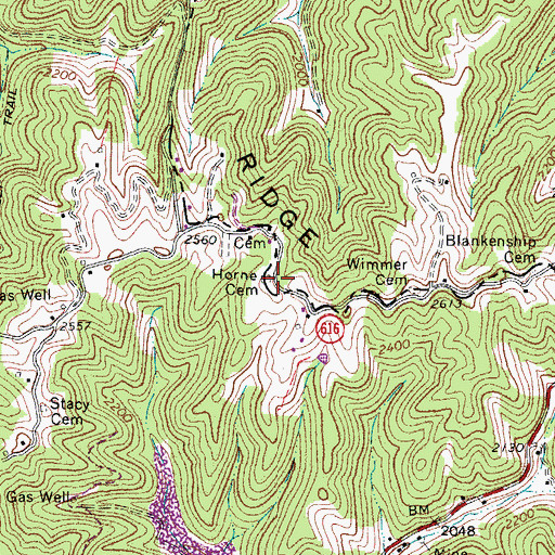Topographic Map of Horne Cemetery, WV