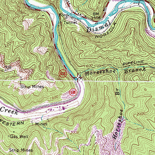 Topographic Map of Horseshoe Branch, VA