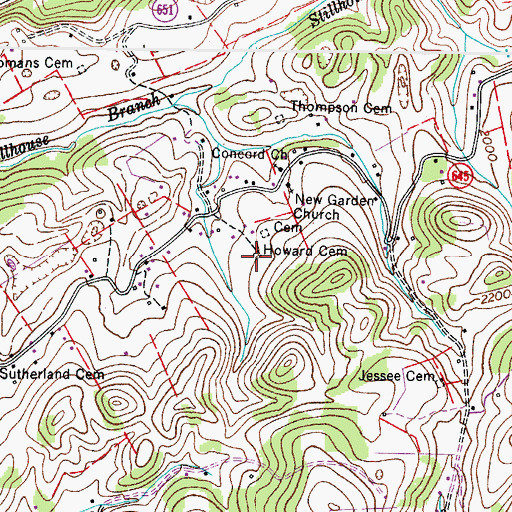 Topographic Map of Howard Cemetery, VA