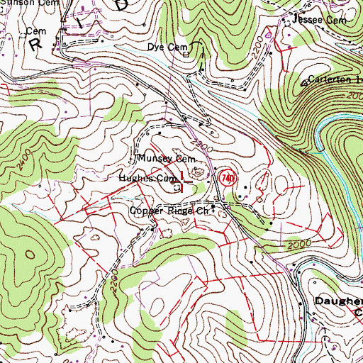 Topographic Map of Hughes Cemetery, VA