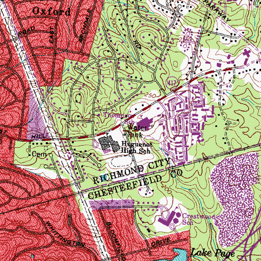 Topographic Map of Huguenot High School, VA