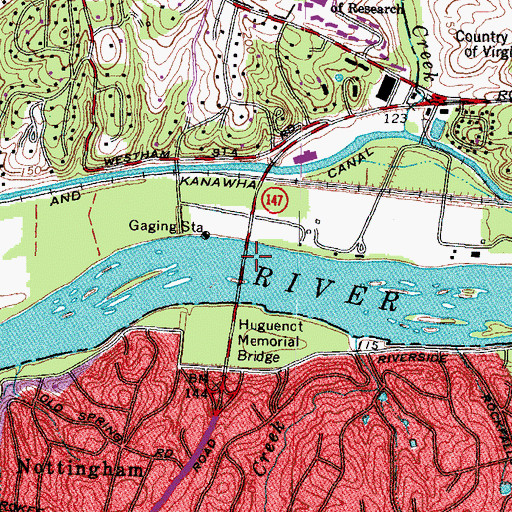 Topographic Map of Huguenot Memorial Bridge, VA