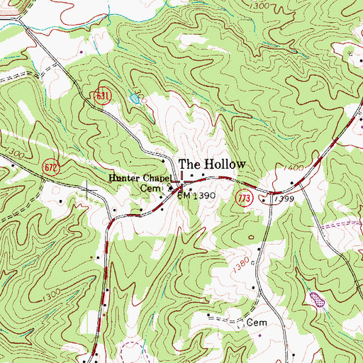 Topographic Map of Hunter Chapel, VA