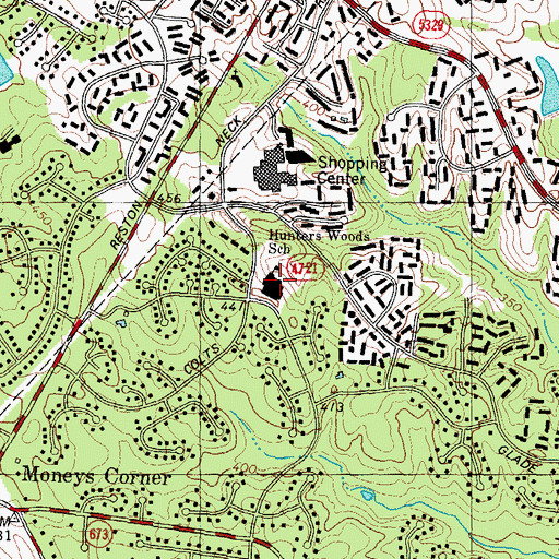 Topographic Map of Hunters Woods Elementary School, VA