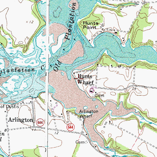 Topographic Map of Hunts Wharf, VA