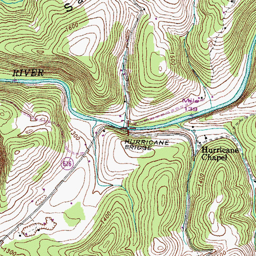 Topographic Map of Hurricane Bridge, VA