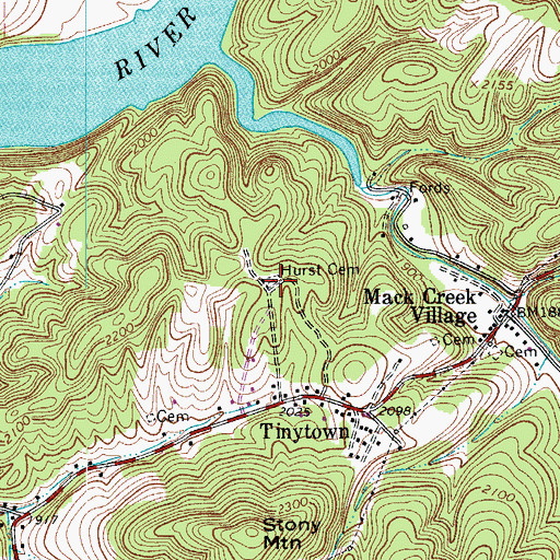 Topographic Map of Hurst Cemetery, VA