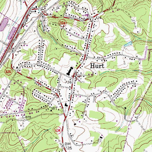 Topographic Map of Hurt, VA