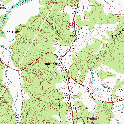 Topographic Map of Hurt Church, VA