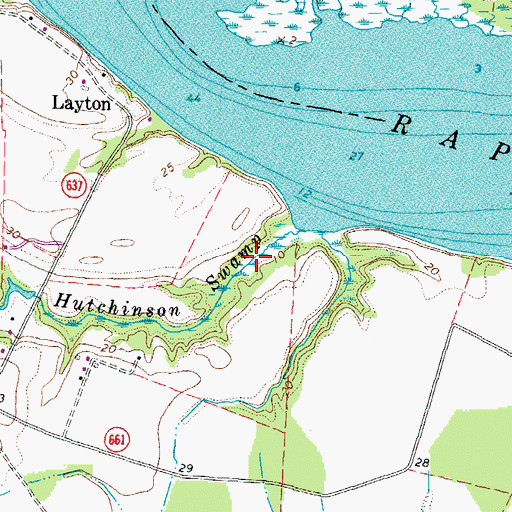 Topographic Map of Hutchinson Swamp, VA