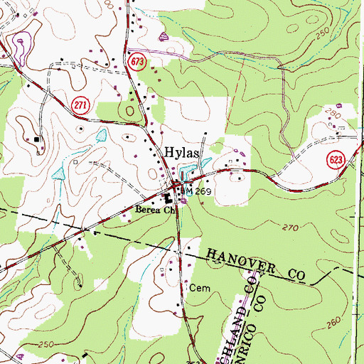 Topographic Map of Hylas, VA