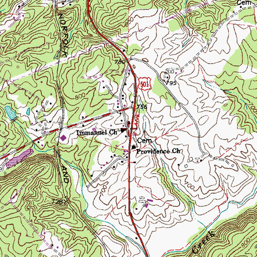 Topographic Map of Immanuel Church, VA