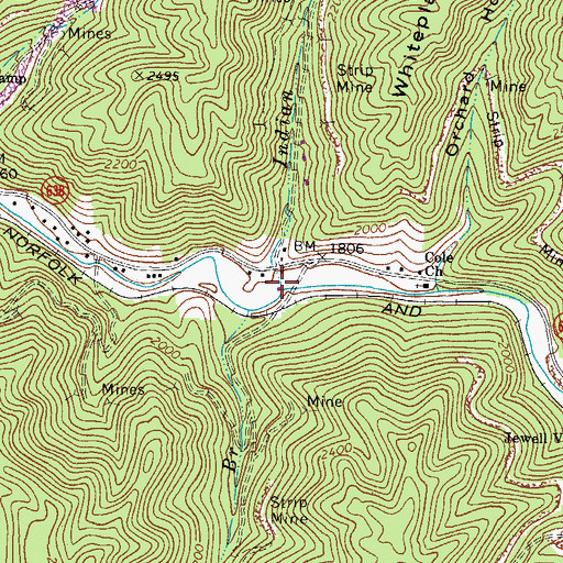 Topographic Map of Indian Branch, VA