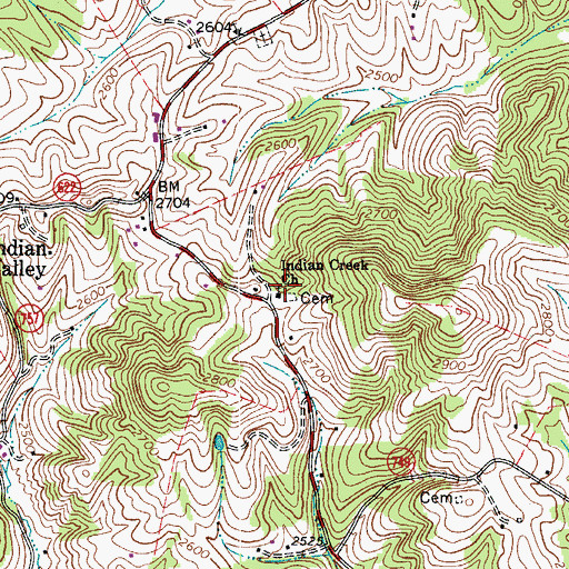 Topographic Map of Indian Creek Church, VA