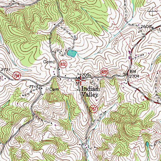 Topographic Map of Indian Valley, VA