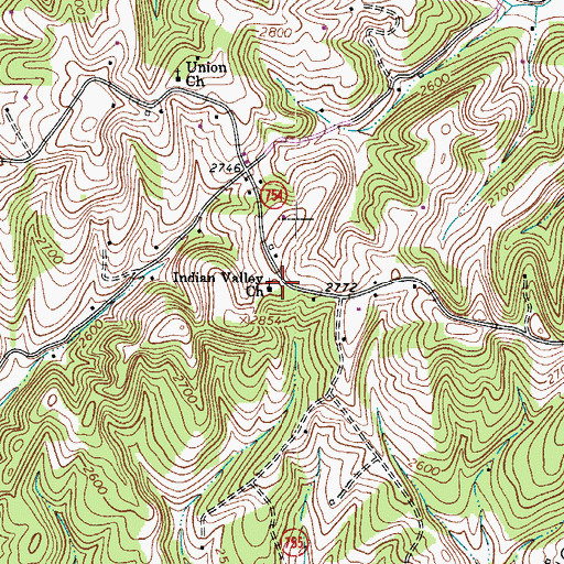 Topographic Map of Indian Valley Church, VA