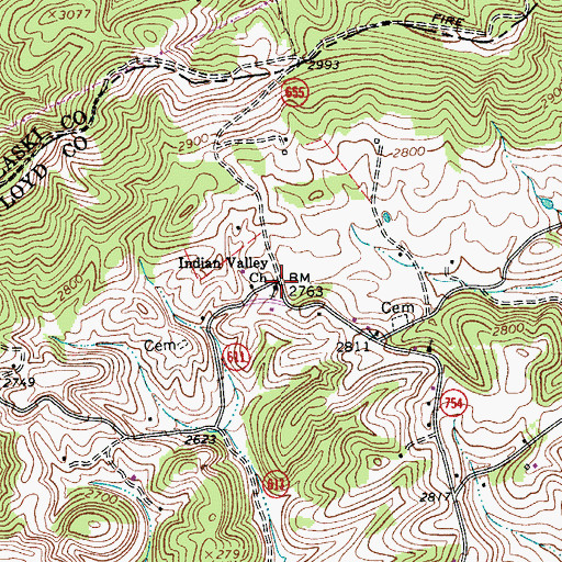 Topographic Map of Indian Valley Church, VA