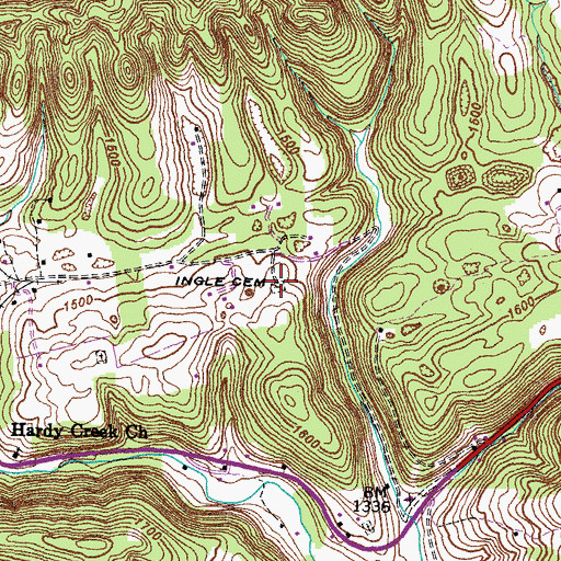 Topographic Map of Ingle Cemetery, VA