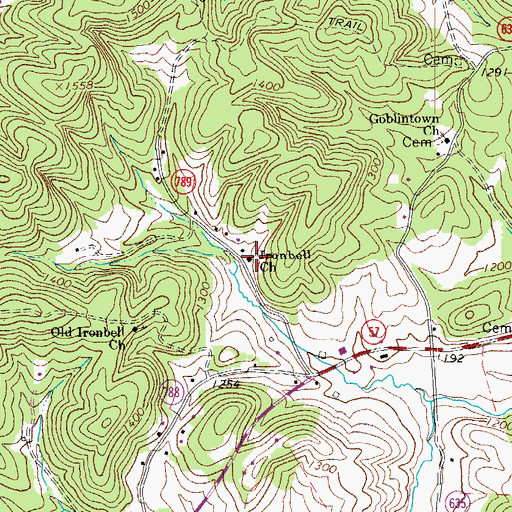 Topographic Map of Ironbell Church, VA