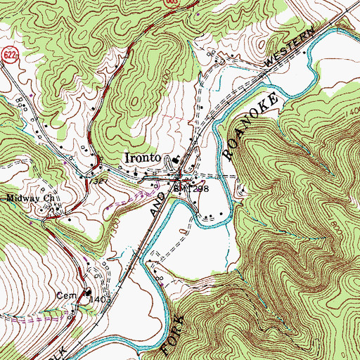 Topographic Map of Ironto, VA