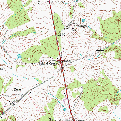 Topographic Map of Island Creek Church, VA