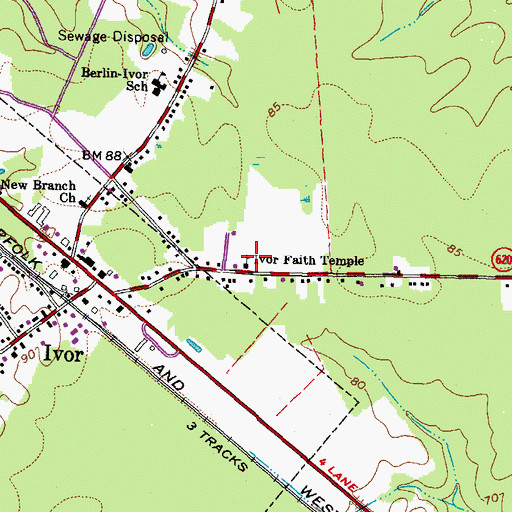 Topographic Map of Ivor Faith Temple, VA