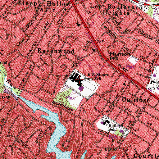 Topographic Map of J E B Stuart High School, VA