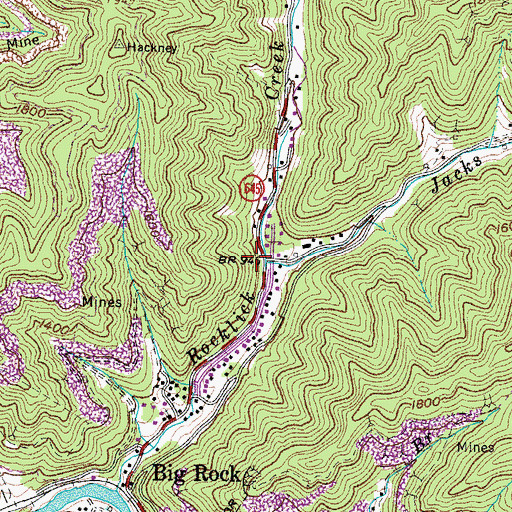 Topographic Map of Jacks Creek, VA