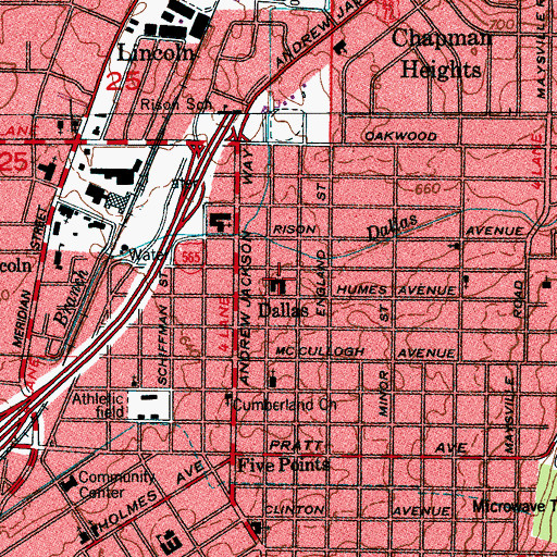 Topographic Map of East Huntsville Church of Christ, AL