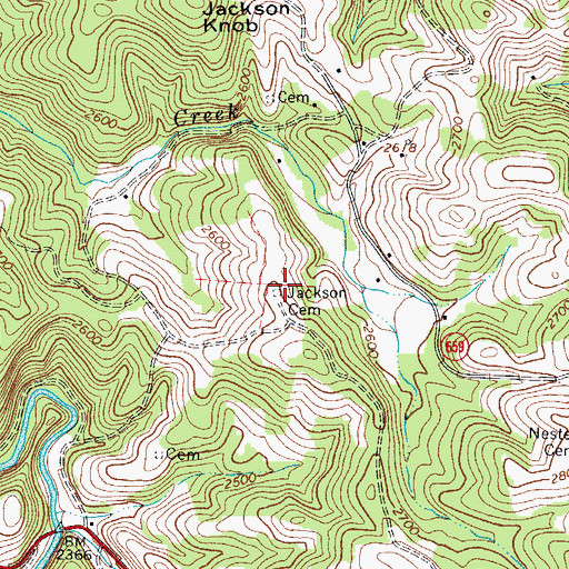 Topographic Map of Jackson Cemetery, VA