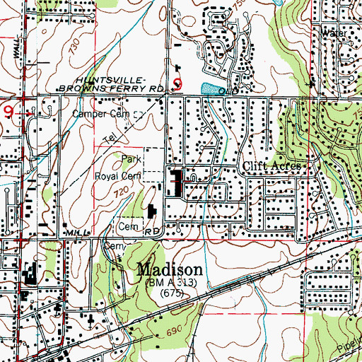 Topographic Map of East Madison Shopping Center, AL