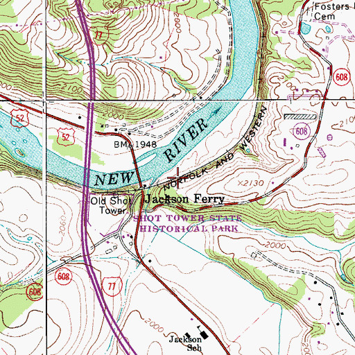 Topographic Map of Jackson Ferry, VA