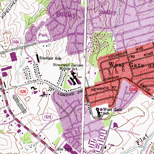 Topographic Map of Stonewall Middle School, VA